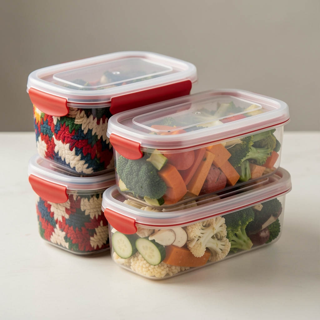OXO Good Grips kilim kilitli 10 parçalı plastik yiyecek saklama kabı seti, şeffaf kapak kırmızı düğmeli