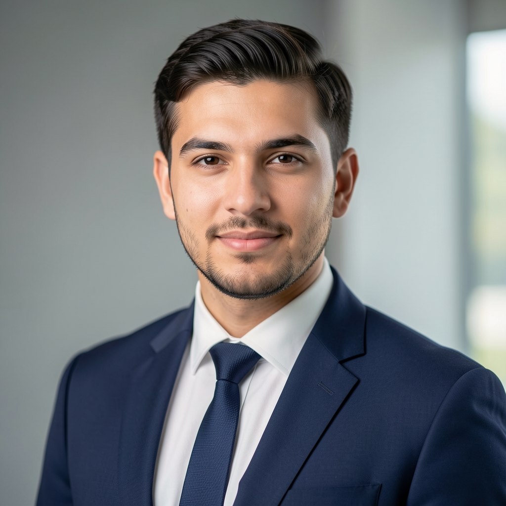 Cucinax kurucu CEO Ahmet Kaya portresi, modern ofis ortamında profesyonel fotoğraf, açık gri arka plan